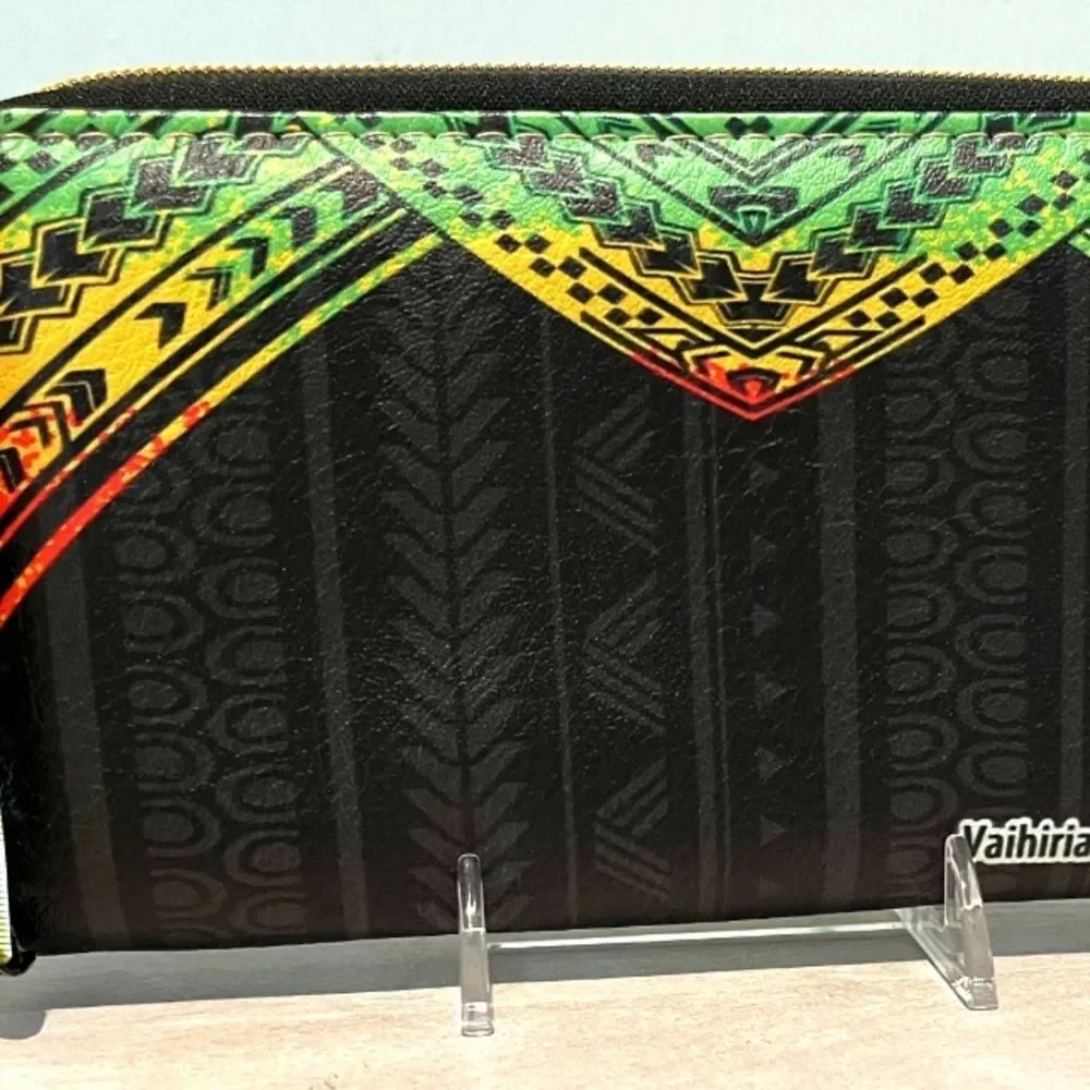 Vaihiria‎ Design Vegan Leather Long Wallet in a Polynesian Tribal Pattern